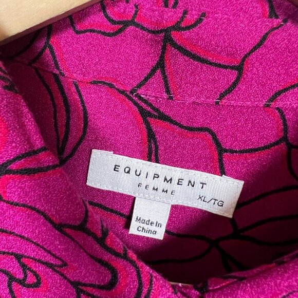 Equipment Essential Floral Button Up Shirt Size XL Violet Black Work Office - Picture 4 of 9